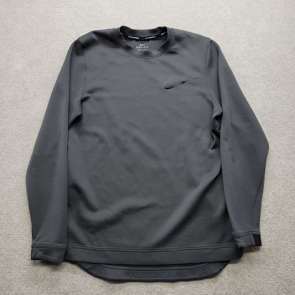 Nike Basketball Dri-FIT Men’s Large Gray Long Sleeve Performance Shirt Swoosh